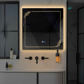 LED Spiegel Quadratisch | Touch-Schalter | Anti-Beschlag-Funktion | Warmweißes Licht - Reyze Seria Good Vibes Model 1